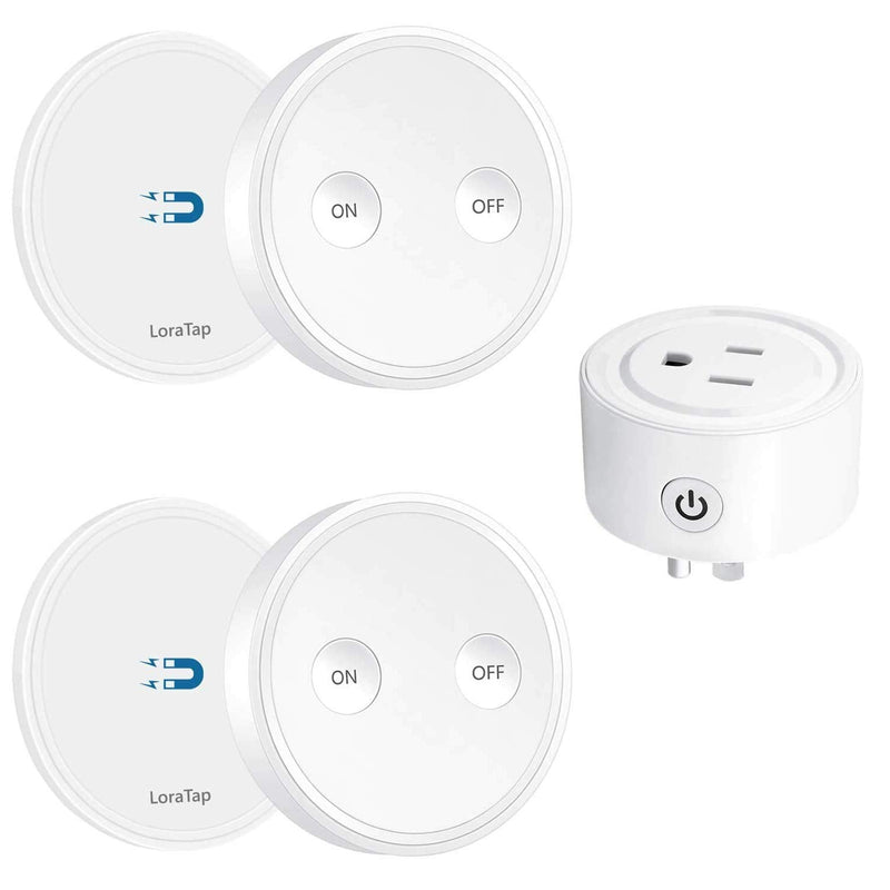 LoraTap Mini Remote Control Outlet Plug Adapter with Remote, 656ft Range Wireless Light Switch for Household Appliances, No Hub Required, 10A/1100W, White, 2 Years Warranty (2 Remotes + 1 Outlet)