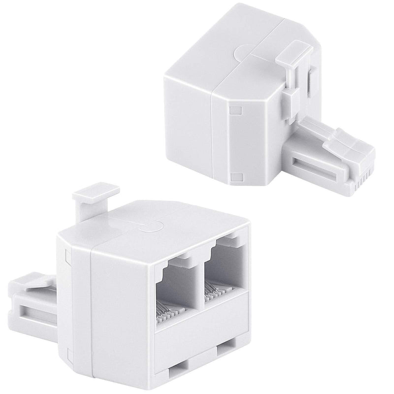 Uvital RJ11 Duplex Wall Jack Adapter Dual Phone Line Splitter Wall Jack Plug 1 to 2 Modular Converter Adapter for Office Home ADSL DSL Fax Model Cordless Phone System, White(2 Packs) 2 Pack