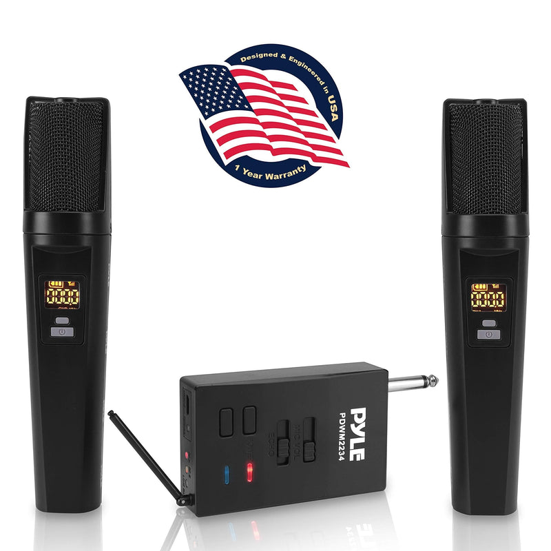 [AUSTRALIA] - Portable Dual Wireless Microphone System | Rechargeable Battery, Easy Carry Mic & Receiver Set - Included 2 Handheld Transmitter, 1 Receiver, ¼ Plug for PA Karaoke - Pyle PDWM2234 (Black) 