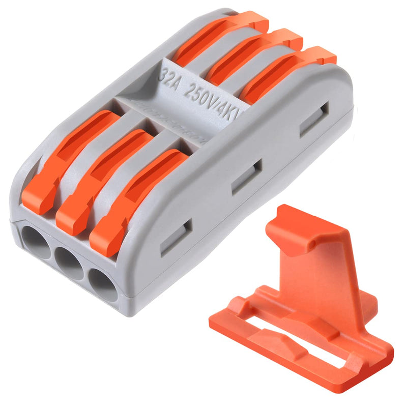 XHF Conductor Compact Connectors Lever Wire Nut with Fixed Base, Electrical Connectors Wire Terminals for 2 Circuit Inline Splices 28-12 AWG (SPL-3, 50PCS) 50 Piece spl-3