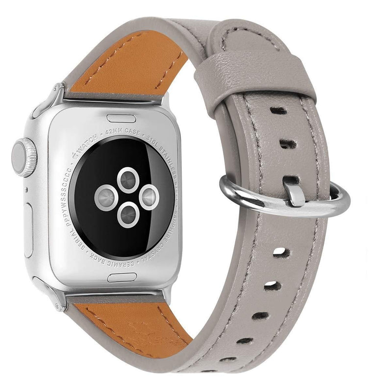 HUAFIY Compatible for apple Watch Band 38mm 40mm Genuine Leather Band Replacement Compatible with Apple Watch Series 6/ 5/ 4/ 3/2/1,SE, Sport and Edition, Khaki grey Band ( Khaki grey+silver buckle) Khaki grey band+silver buckle 38mm40mm