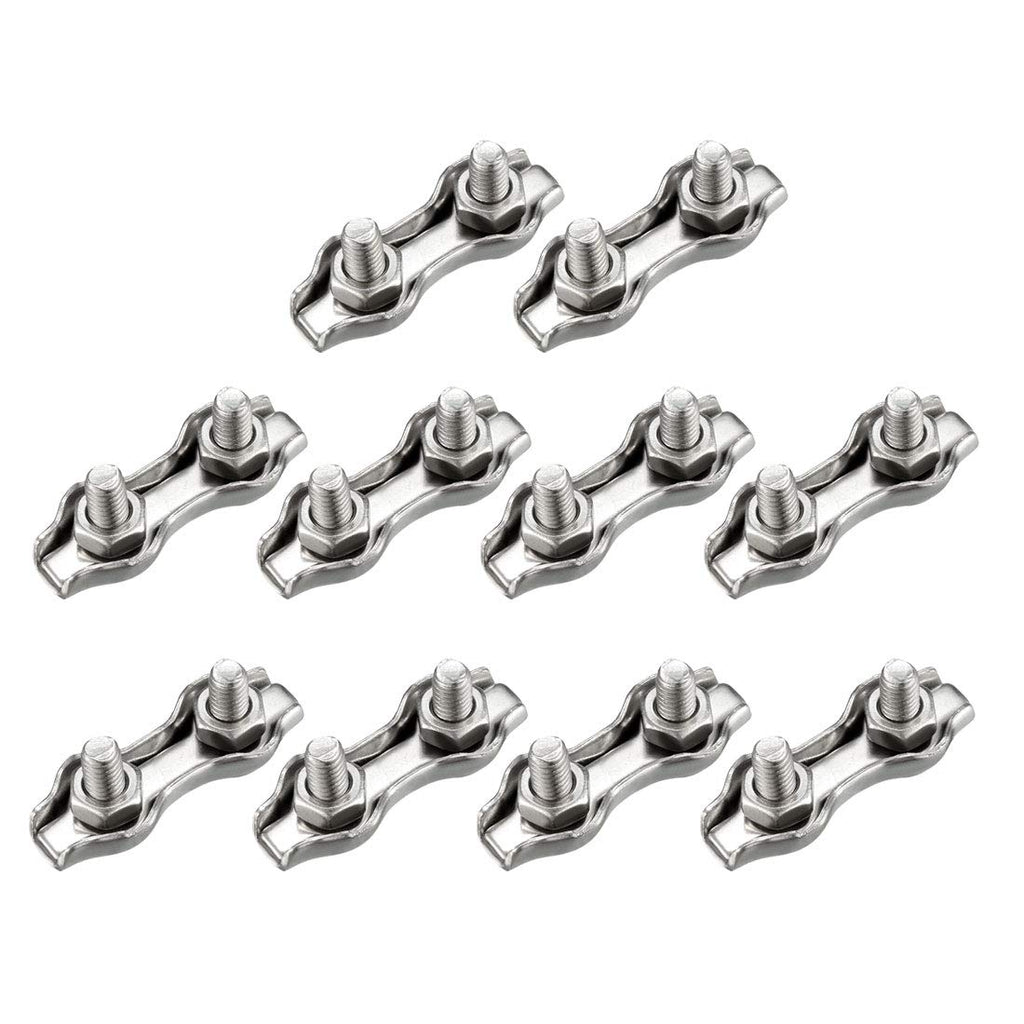 uxcell 10 Pcs 316 Stainless Steel Duplex Wire Rope Clip Cable Clamp Suit for 0.8-1.5mm Rope