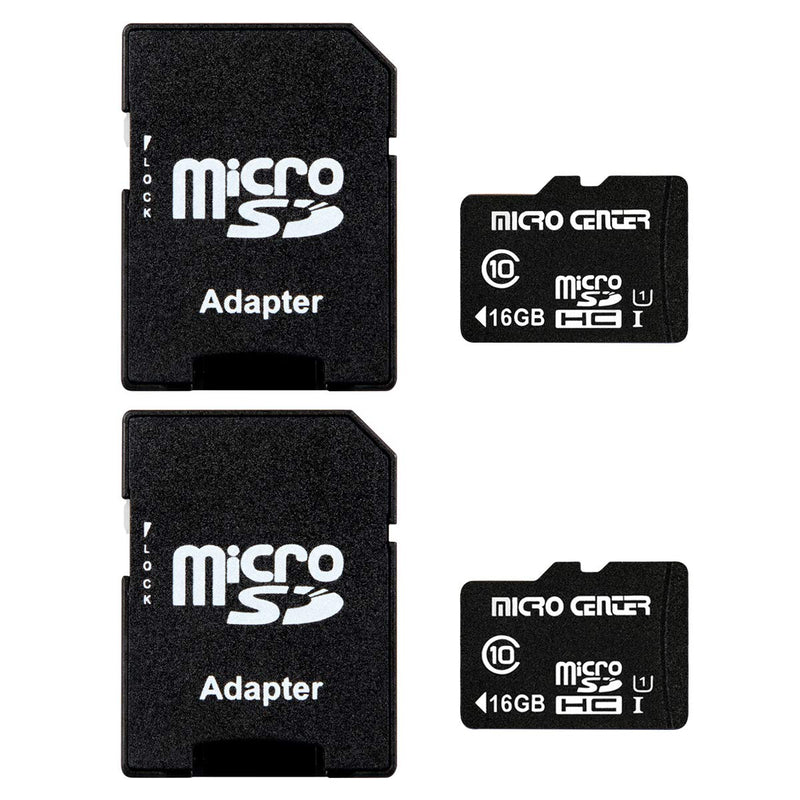 Micro Center 16GB Class 10 Micro SDHC Flash Memory Card with Adapter for Mobile Device Storage Phone, Tablet, Drone & Full HD Video Recording - 80MB/s UHS-I, C10, U1 (2 Pack) 16GB - 2 pack