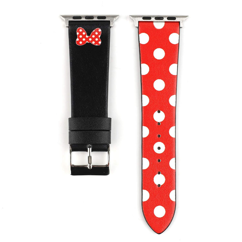 Lovely Polka Dot Leather Women Girls Replacement Band Compatible with Apple Watch Series 5/4 40mm and Series 3/2/1 38mm - Black & Red Bowknot 40 & 38 mm
