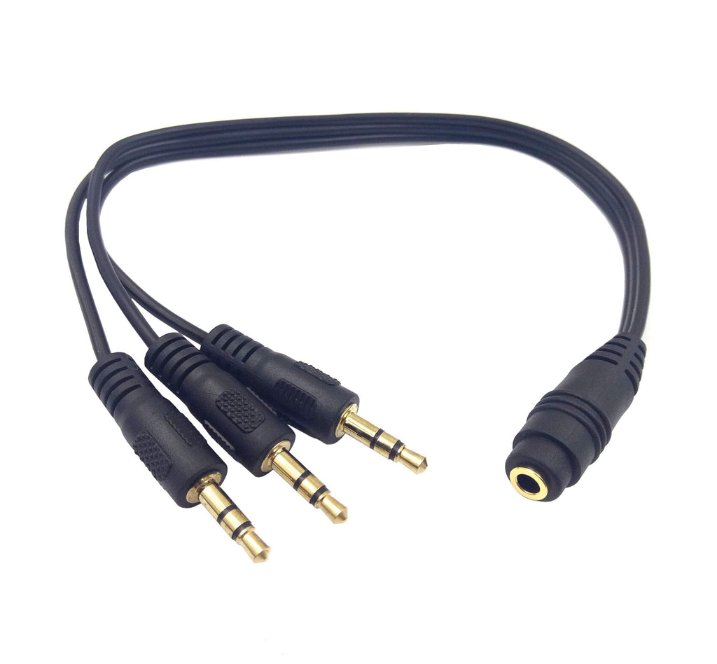 3.5mm Stereo Audio Splitter Cable Qaoquda 1FT Gold Plated 3.5mm (1/8") TRS Female to 3 x 3.5mm (1/8") Stereo Jack Male 1 Input 3 Output Stereo Audio AUX Splitter Cable (3-Pole 1F/3M)