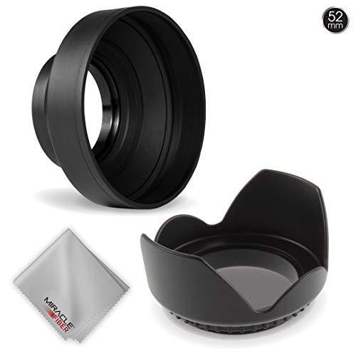Zeikos ZE-BUN36 52MM Lens Hood Set, Includes Tulip Flower Lens Hood, Deluxe Collapsible Rubber Lens Hood w/3 Stages and Miracle Fiber Microfiber Cloth