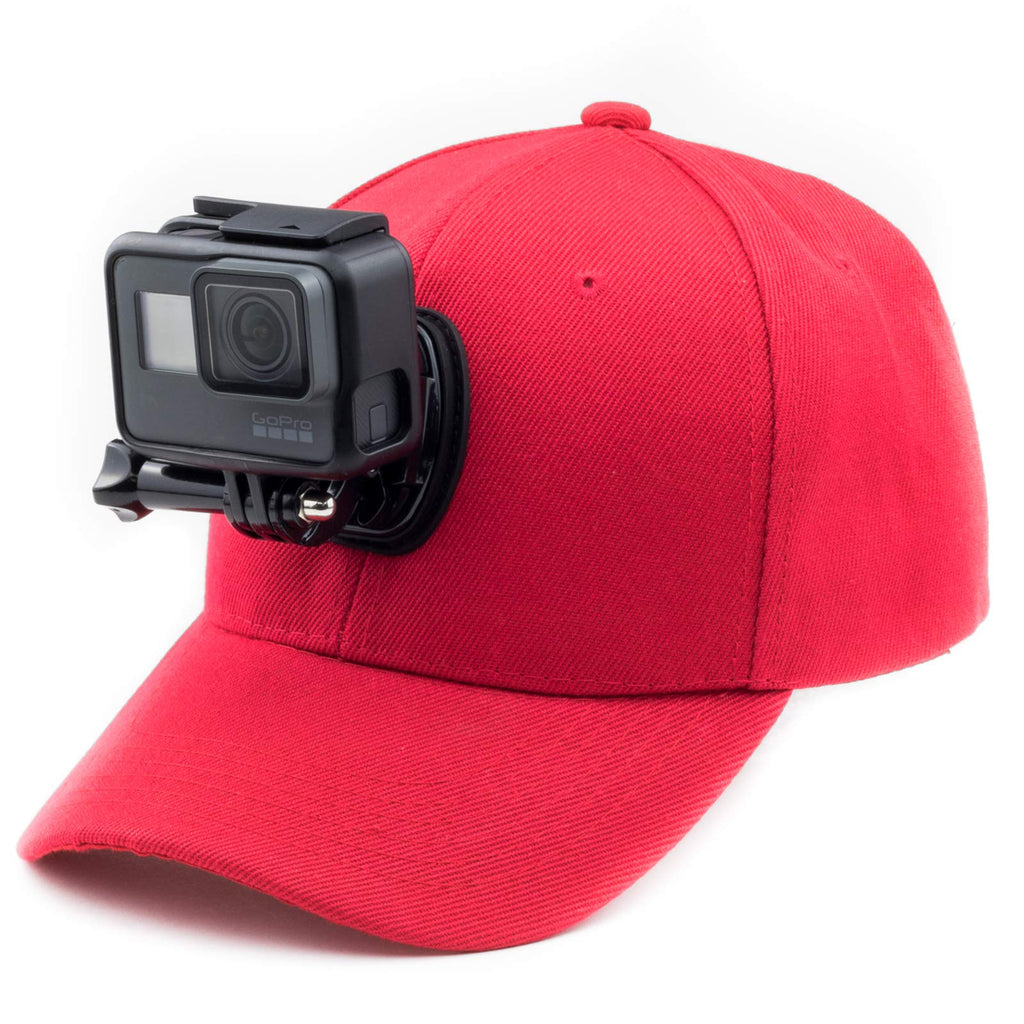 DigiCharge Baseball Cap Hat with Action Camera Holder Mount Bracket, Compatible with GoPro Hero Akaso Crosstour Campark Fitfort Garmin VIRB Apeman Sony Camkong Motorola Victure Kitvision Nikon Cam Red