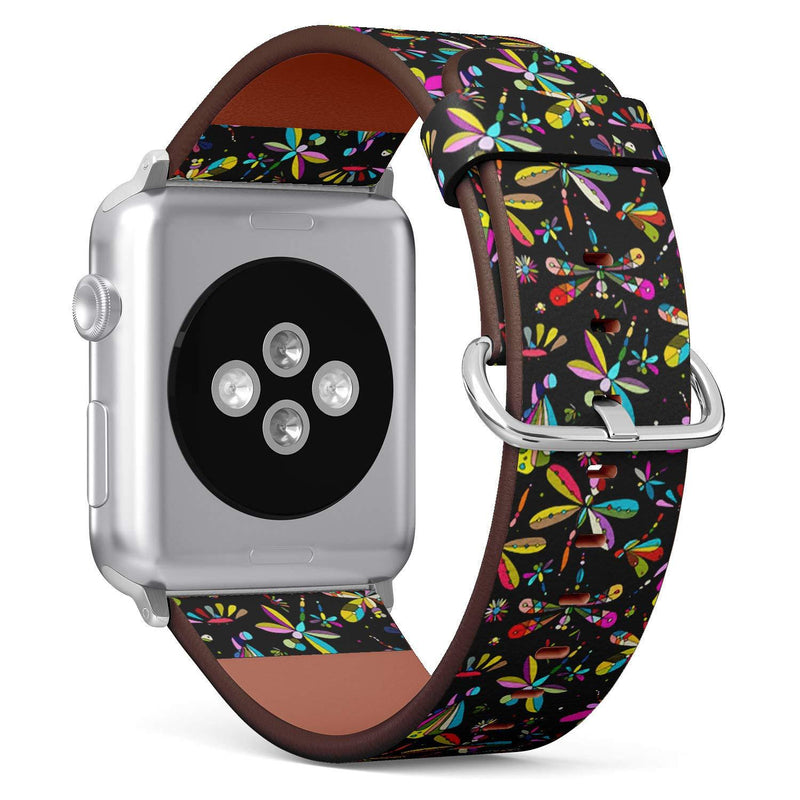 Compatible with Small Apple Watch 38mm & 40mm (All Series) Leather Watch Wrist Band Strap Bracelet with Stainless Steel Clasp and Adapters (Dragonflies Your Design)
