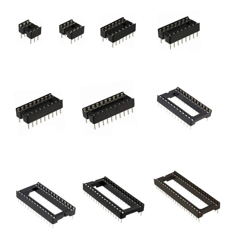 [Upgraded] MOONLIGHT IC Socket Kit 10 values 6 8 14 16 18 20 24 28 32 40Pin Total 140pcs Adapter Solder Type 2.54mm DIP for IC Transistor