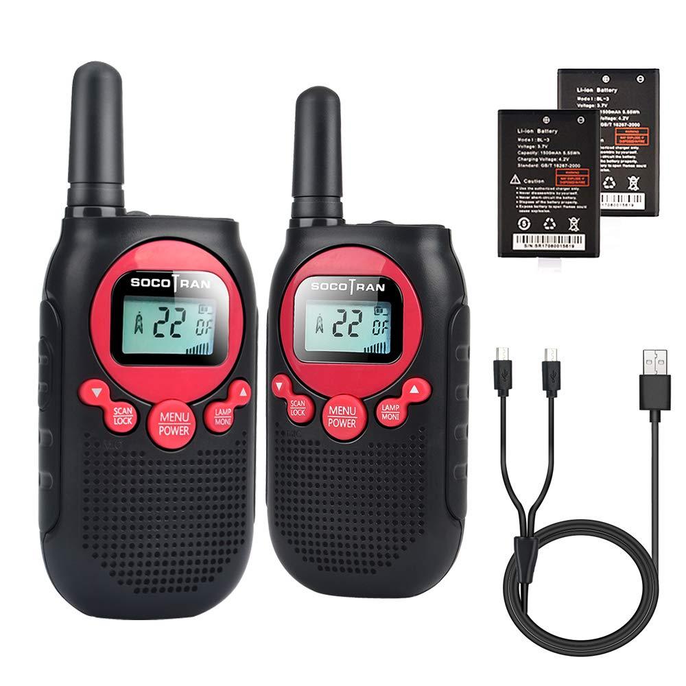 Rechargeable Walkie Talkies for Adults Long Range 5 Miles USB Charger 22CH VOX Flashlight LCD FRS Two Way Radio Rechargeable Li-ion Battery 2 Pack for Camping Family Road Trip Hiking Walky Talky