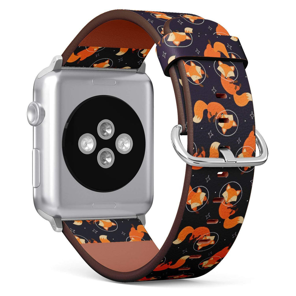 Compatible with Small Apple Watch 38mm & 40mm (All Series) Leather Watch Wrist Band Strap Bracelet with Stainless Steel Clasp and Adapters (Fox Space)