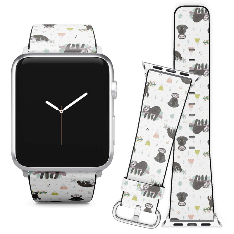 Compatible with Apple Watch iWatch (38/40 mm) Series 5, 4, 3, 2, 1 // Soft Leather Replacement Bracelet Strap Wristband + Adapters // Cute Sloth On Branch 38 / 40 mm