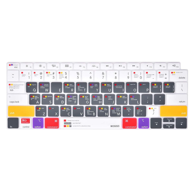 MOSISO Keyboard Cover Compatible with MacBook Air 13 inch 2019 2018 Release A1932 with Retina Display & Touch ID, Waterproof Dust-Proof Protective Silicone Skin, Mac OS X Shortcut, White