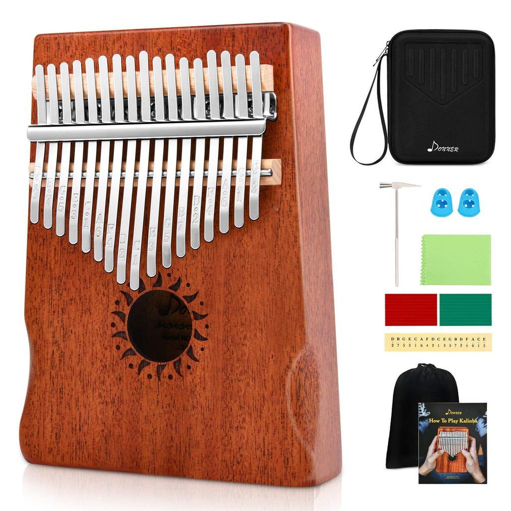 Donner Kalimba Thumb Piano 17 Keys, Thumb Piano Musical Instrument, Portable Finger Piano Mbira Sanza with Tuning Hammer, Study Instruction and Hard Case, Gift for Beginners Adult Professional DKL-17