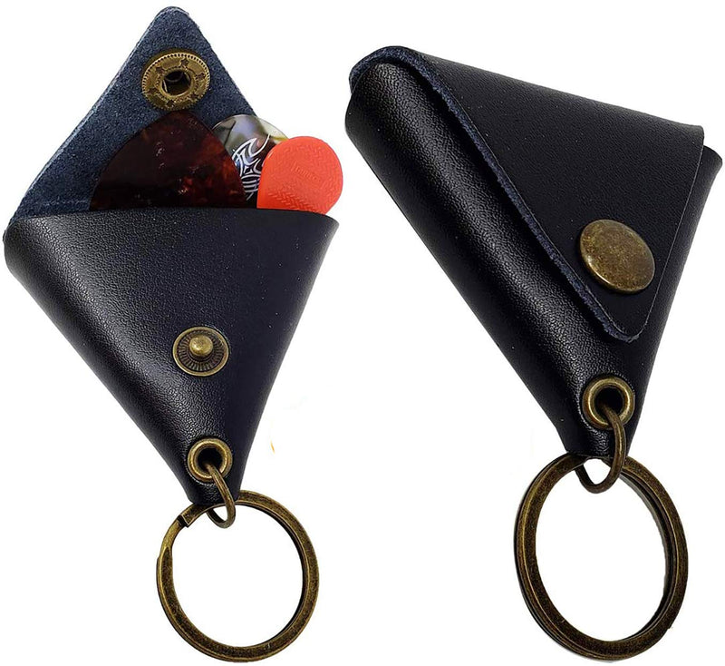 Leather Guitar Pick Holder Case | Pocket KeyChain (2 Pack) Unique Fashionable for Key or hang on guitar strap