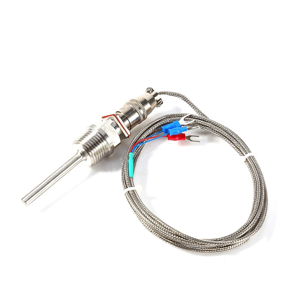 Jadeshay K-Type Temperature Sensor Probe RTD PT100 Temporature Sensor Probe 1/2" NPT Thread Connector with 3 Wires 2M Cable -58~572°F (-50~300°C) 304 Stainless Steel 4-Point Thread 2M Cable