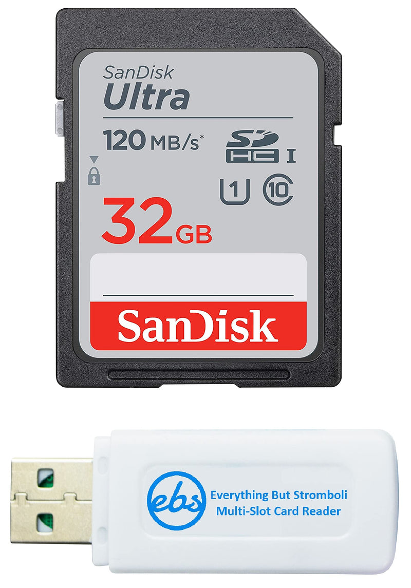 SanDisk 32GB SDHC SD Ultra Memory Card Works with Canon Powershot SX530 HS, G7 X Mark II, G9 X Mark II Camera UHS-I (SDSDUN4-032G-GN6IN) Bundle with (1) Everything But Stromboli Combo Card Reader