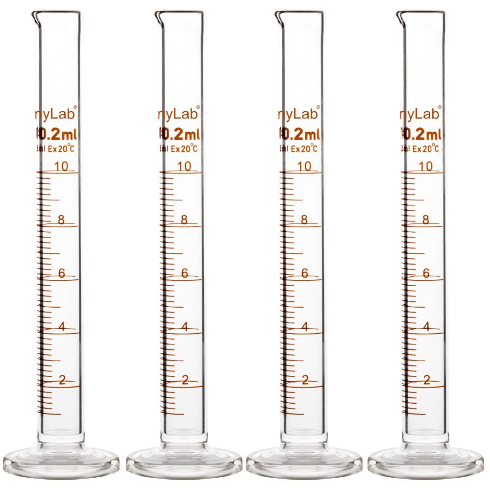 StonyLab 4-Pack Borosilicate Glass 10ml Heavy Wall Graduated Cylinder Measuring Cylinder, 10ml 10 ml