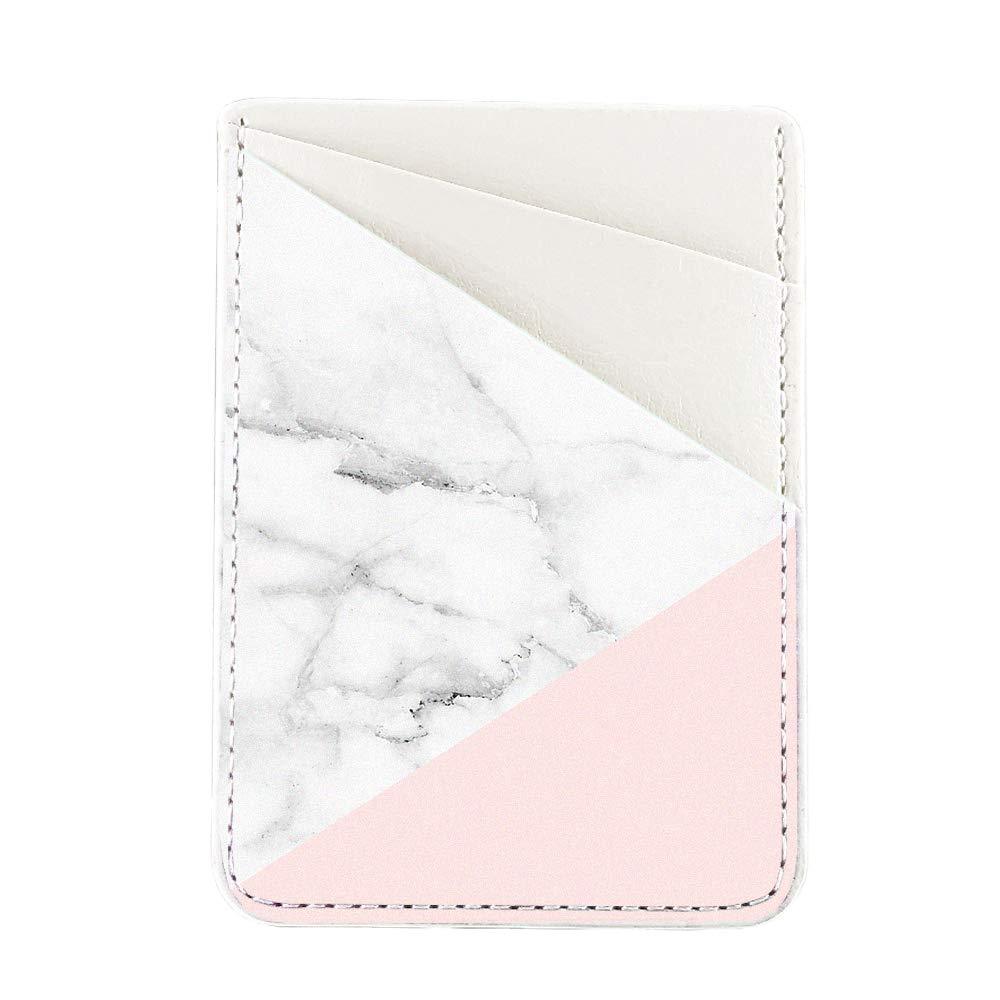 Obbii Baby Pink Marble PU Leather Card Holder for Back of Phone with 3M Adhesive Stick-on Credit Card Wallet Pockets for iPhone and Android Smartphones 红色