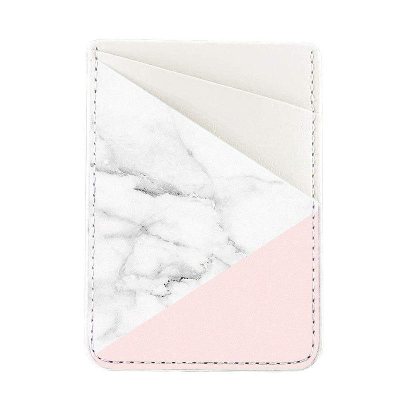 Obbii Baby Pink Marble PU Leather Card Holder for Back of Phone with 3M Adhesive Stick-on Credit Card Wallet Pockets for iPhone and Android Smartphones 红色