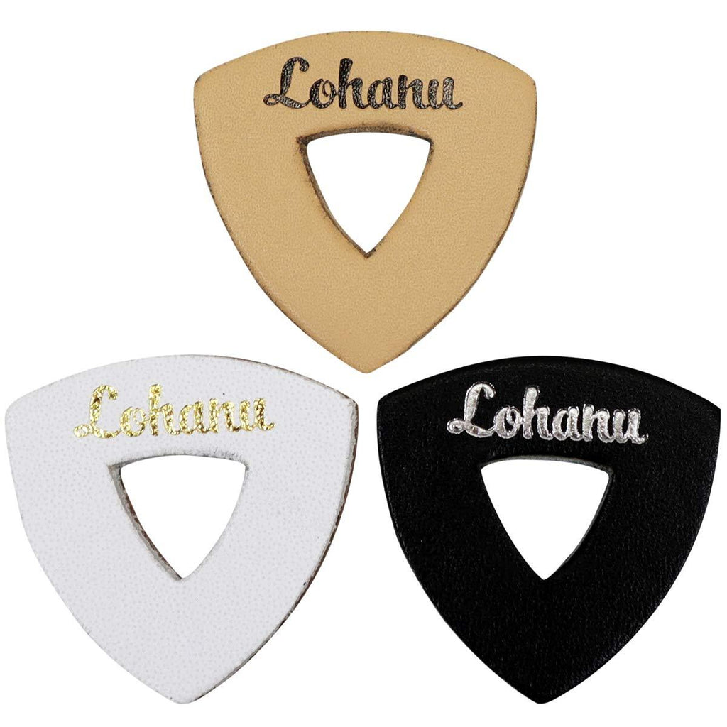 Leather Picks for Ukulele, Guitar and Bass by Lohanu - With Easy to Hold Triangle Shape Cutout - Produces Richer Warmer Natural Tone