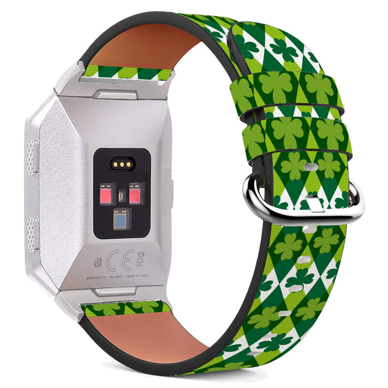 Compatible with Fitbit Ionic - Replacement Leather Wristband Bracelet with Stainless Steel Clasp and Adapters - St Patrick's Day