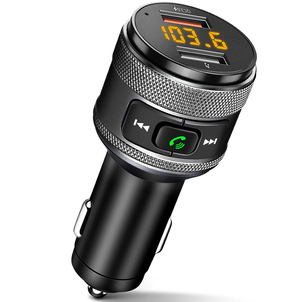 Electop Bluetooth FM Transmitter for Car, QC3.0 Wireless Bluetooth FM Transmitter Car Charger Radio Adapter Music Player Car Kit with Hands Free Calling Dual USB Socket Charger Support USB Flash Drive
