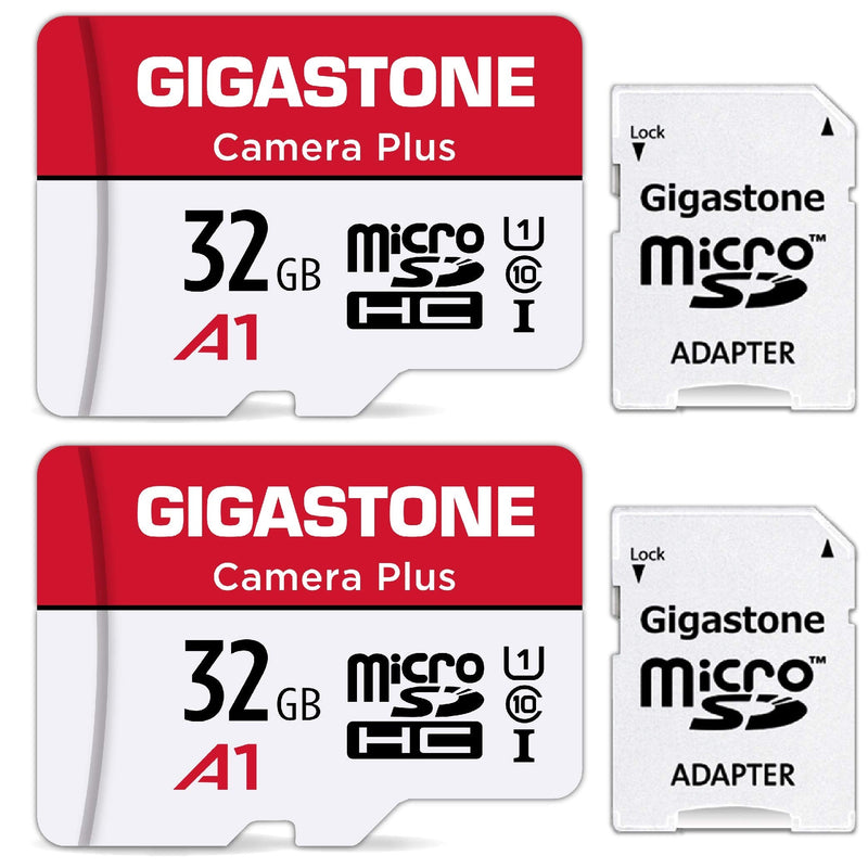 [Gigastone] Micro SD Card 32GB 2-Pack, Camera Plus, MicroSDHC Memory Card for Video Camera, Wyze Cam, Security Camera, Roku, Full HD Video Recording, UHS-I U1 A1 Class 10, up to 90MB/s, with Adapter 32GB Camera Plus 2-Pack