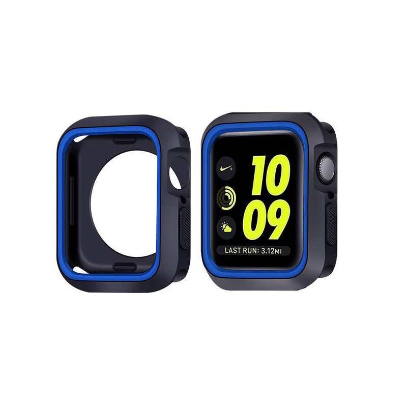 Amberwin Compatible with Apple Watch 4, Shock Proof Protective Rugged Case Scratch Resistant Bumper Protective iWatch 4 Case Cover for Apple Watch Series 4 (Black+Blue, 44mm) Black+Blue