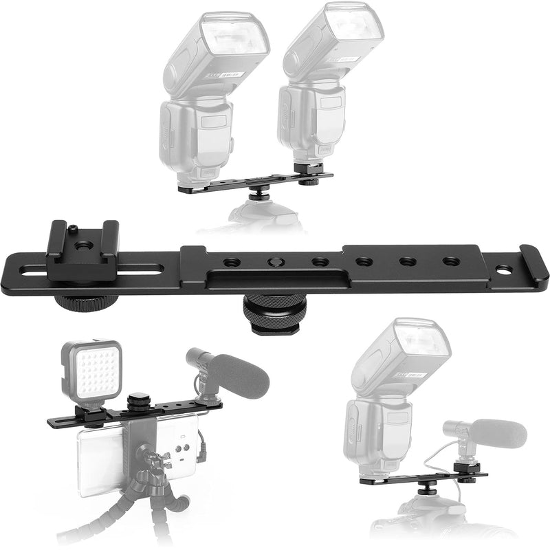 [AUSTRALIA] - ChromLives 8'' Cold Shoe Extension Bar, Flash Straight Bracket, Camera Dual Mount Flash Bracket Compatible with Nikon Canon Sony Olympus DSLR Camera Camcorder DV Dual camera mount 