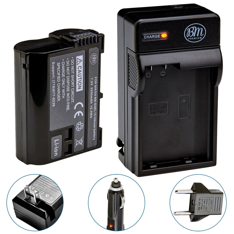 BM Premium EN-EL15B Battery and Battery Charger for Nikon Z6, Z7, D780, D850, D7500, 1 V1, D500, D600, D610, D750, D800, D800E, D810, D810A, D7000, D7100, D7200 Digital Cameras