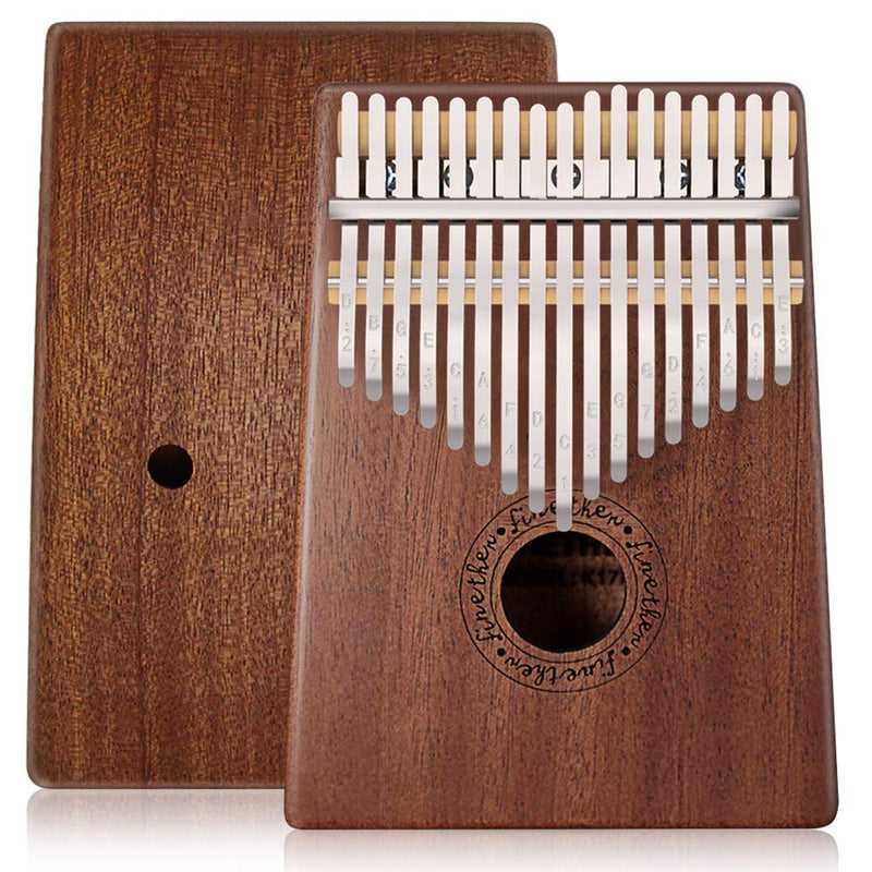 Kalimba 17 Key Finger Piano, Mbira Mahogany and Ore Metal Tines Thumb Piano, Portable Musical Instrument Gifts for Kids and Adults Beginners by FINETHER