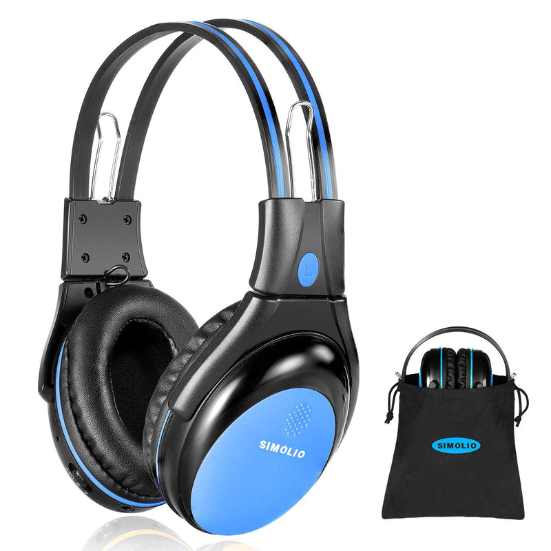 SIMOLIO Wireless IR Headphones with 3 Levels Volume Limiting, in Car IR Headphones with Audio Share, IR Wireless Headset for Headrest Car DVD, 2 Channel Foldable Car Headsets, Storage Bag and AUX Cord Blue