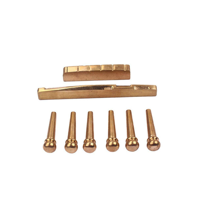 6Pieces Golden Brass Bridge Pins with Guitar Bridge Saddle Nut Set suit for Acoustic Guitar
