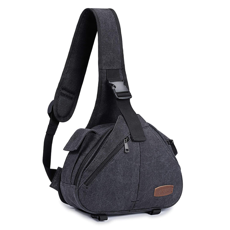 [AUSTRALIA] - S-ZONE Canvas Camera Sling Bag DSLR Lens Anti-theft Backpack Shoulder Crossbody Case with Tripod Holder Dark Gray 