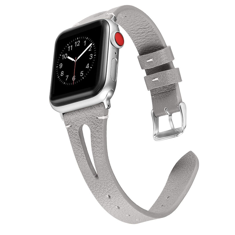 Secbolt Leather Bands Compatible with Apple Watch Band 38mm 40mm 42mm 44mm iwatch SE Series 6 5 4 3 2 1, Slim Strap with Breathable Hole Replacement Wristband Women Grey 38mm/40mm