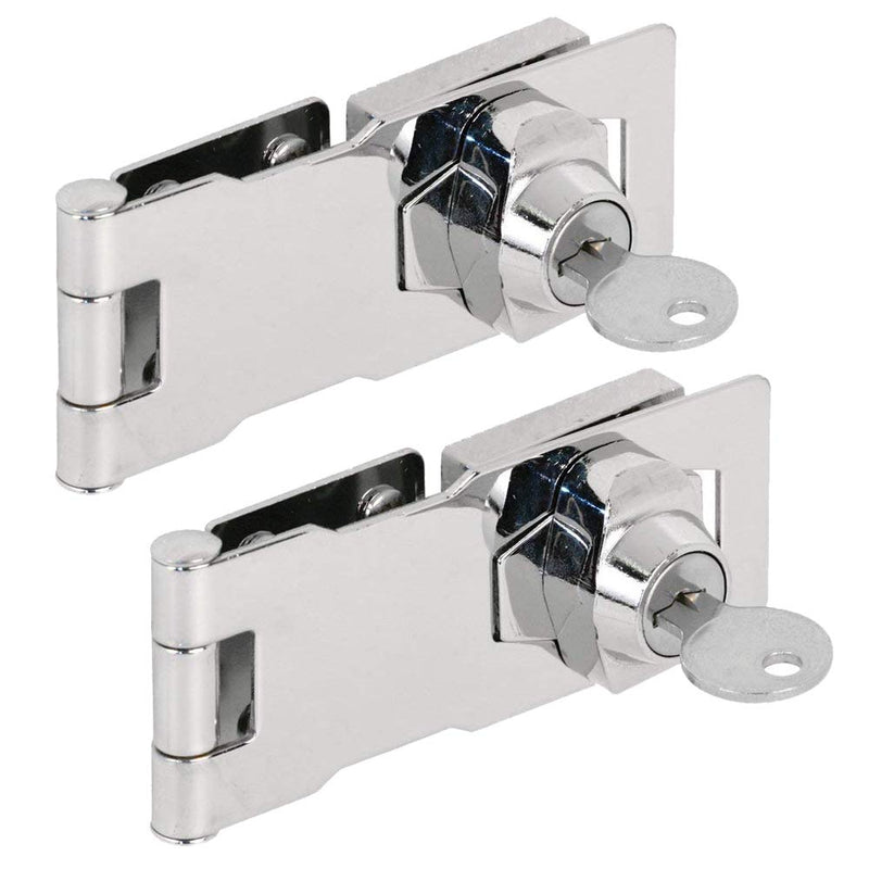 (2 Packs) Keyed Different Hasp Locks – Twist Knob Keyed Locking Hasp for Small Doors, Cabinets and More, 4” x 1-5/8”, Stainless Steel Steel, Chrome Plated Hasp Lock with Keys … (A)
