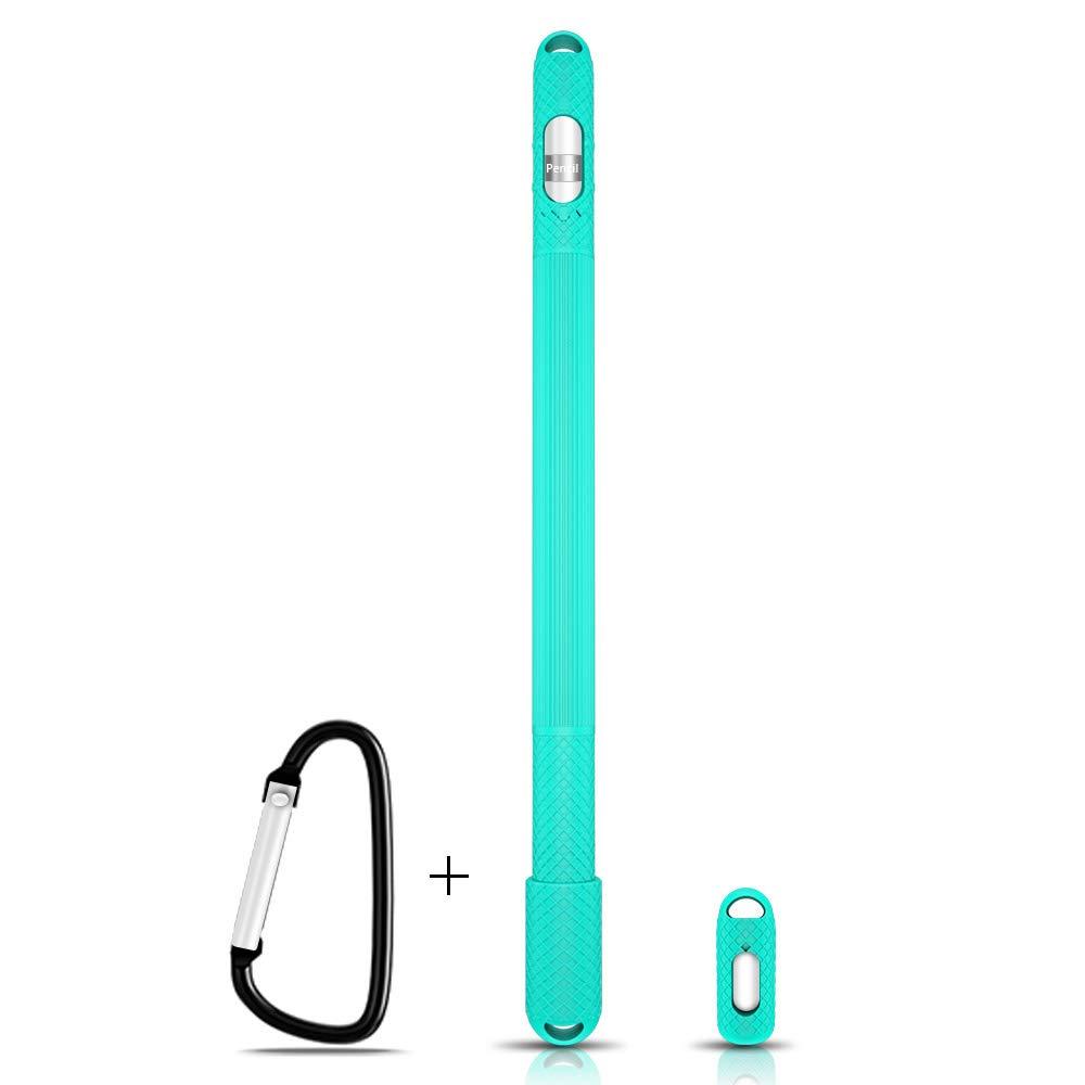 AWINNER Silicone Case Compatible with Apple Pencil Holder Sleeve Skin Pocket Cover Accessories for iPad Pro,with Charging Cap Holder,Protective Nib Covers and Lightning Adapter Case (Cyan) Cyan