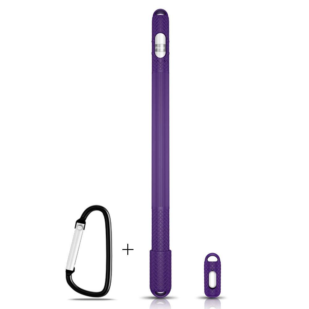 AWINNER Silicone Case Compatible with Apple Pencil Holder Sleeve Skin Pocket Cover Accessories for iPad Pro,with Charging Cap Holder,Protective Nib Covers and Lightning Adapter Case (Purple) Purple