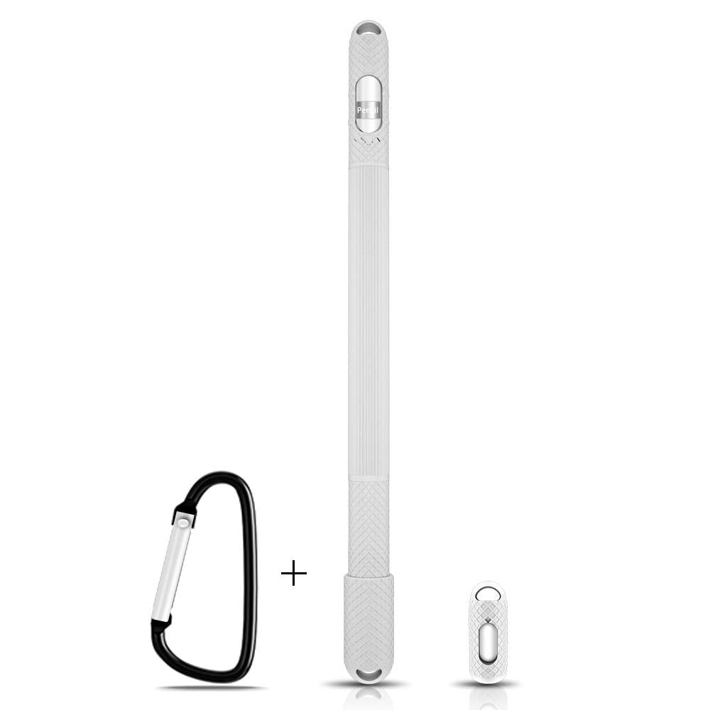 AWINNER Silicone Case Compatible with Apple Pencil Holder Sleeve Skin Pocket Cover Accessories for iPad Pro,with Charging Cap Holder,Protective Nib Covers and Lightning Adapter Case (White) White