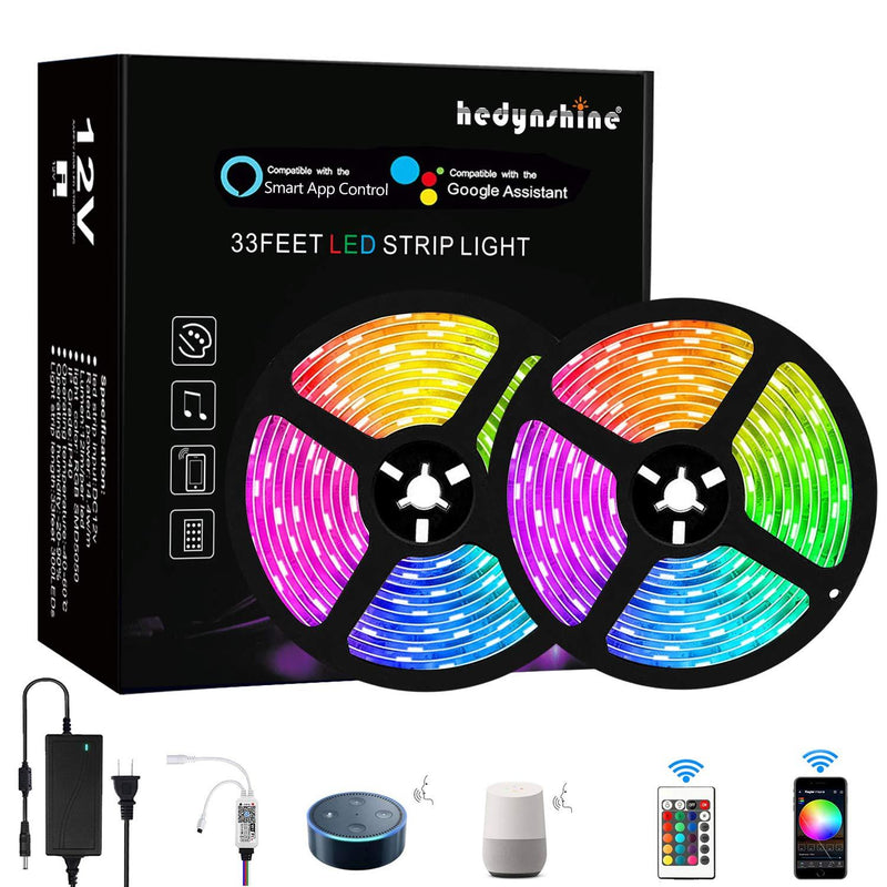 [AUSTRALIA] - Hedynshine 33 Ft LED Strip Lights, Waterproof RGB Rope Lights, Sync to Music, 24 Key Remote Control and Compatible with Alexa/Google Home,WiFi LED Lights Strip 