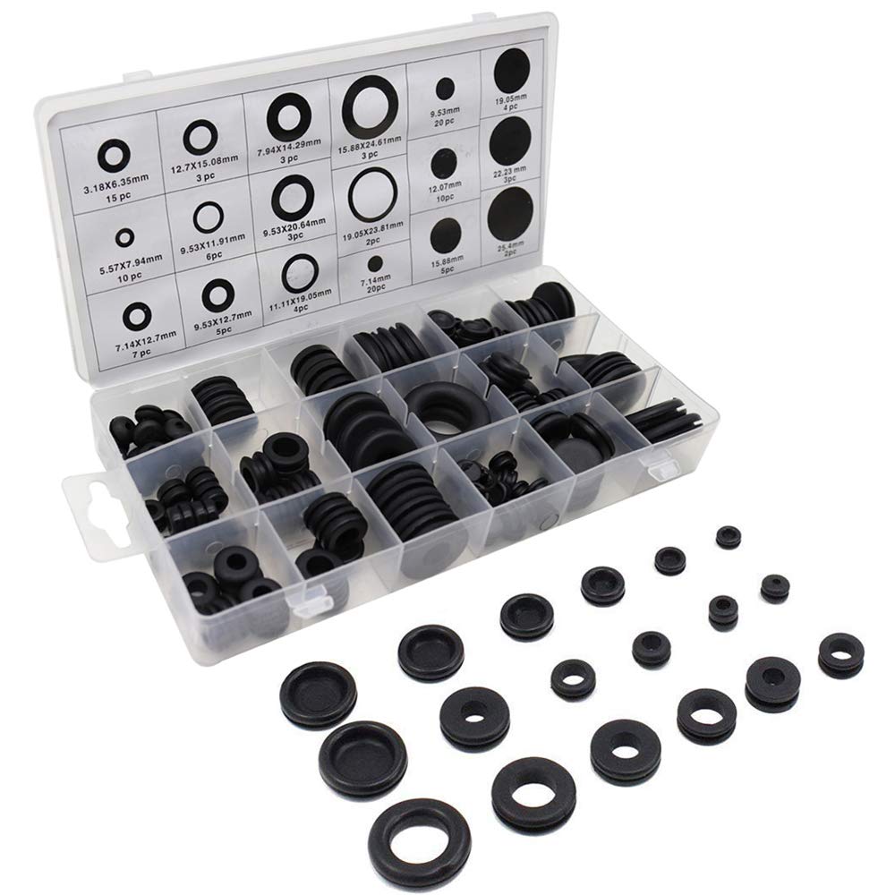 Bestgle 125Pcs 18 Sizes Rubber Grommet Assortment Kit O Ring Electrical Wire Gasket Washer Seal Ring Set for Protecting Wires, Plugs and Cables