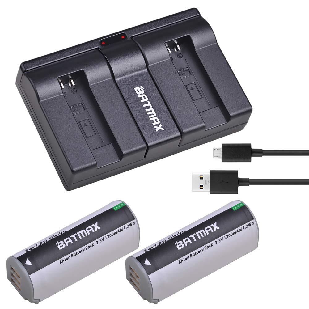 Batmax 2Pcs 1200mAh NB-9L Battery + USB Dual Charger for Canon PowerShot N,N2,Elph 510,Elph 520,Elph 530 HS,SD4500 is Digital Camera