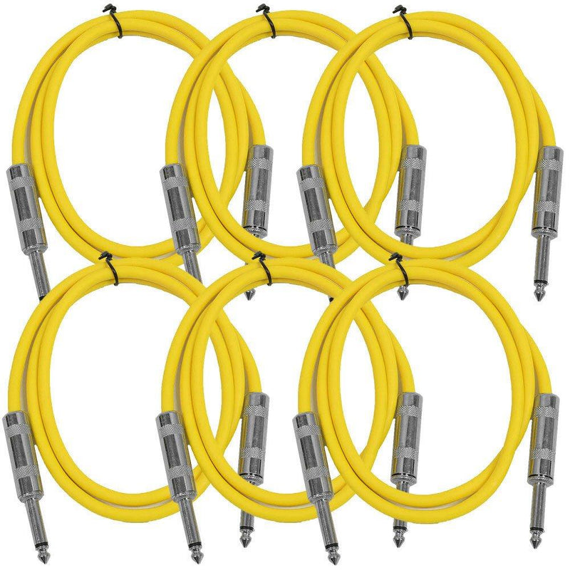 [AUSTRALIA] - Seismic Audio - SASTSX-2 (6 Pack) - 2 Foot TS 1/4" Guitar, Instrument, or Patch Cables Yellow 