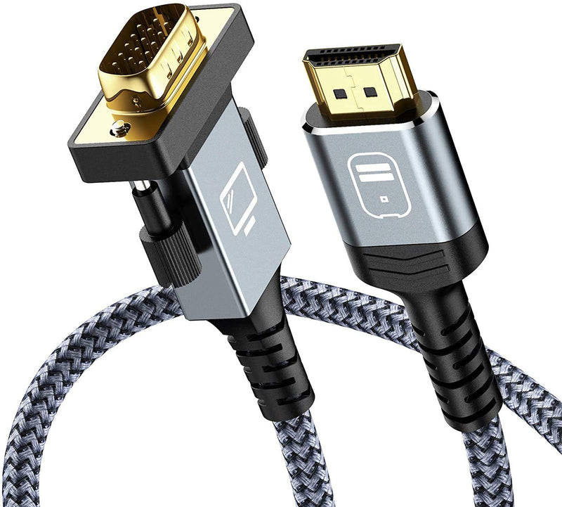 HDMI to VGA,Capshi Nylon Braid Gold-Plated HDMI to VGA 15 Feet Cable (Male to Male) Compatible for Computer, Desktop, Laptop, PC, Monitor, Projector, HDTV - Grey 15feet