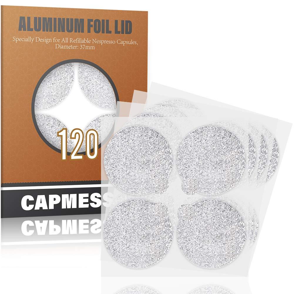 CAPMESSO Espresso Foils -Coffee Pod Seal Lids to Reusable Nespresso Capsules Refillable Pods Compatible with Nespresso Original Line Machines120PCS/Package Silver Color