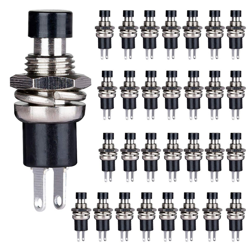 Clyxgs Momentary Push Button Switch, Normal Open(NO) Switch 2 Pin Mini Micro 1A 250V AC Black Cap 30 PCS NO Black-30