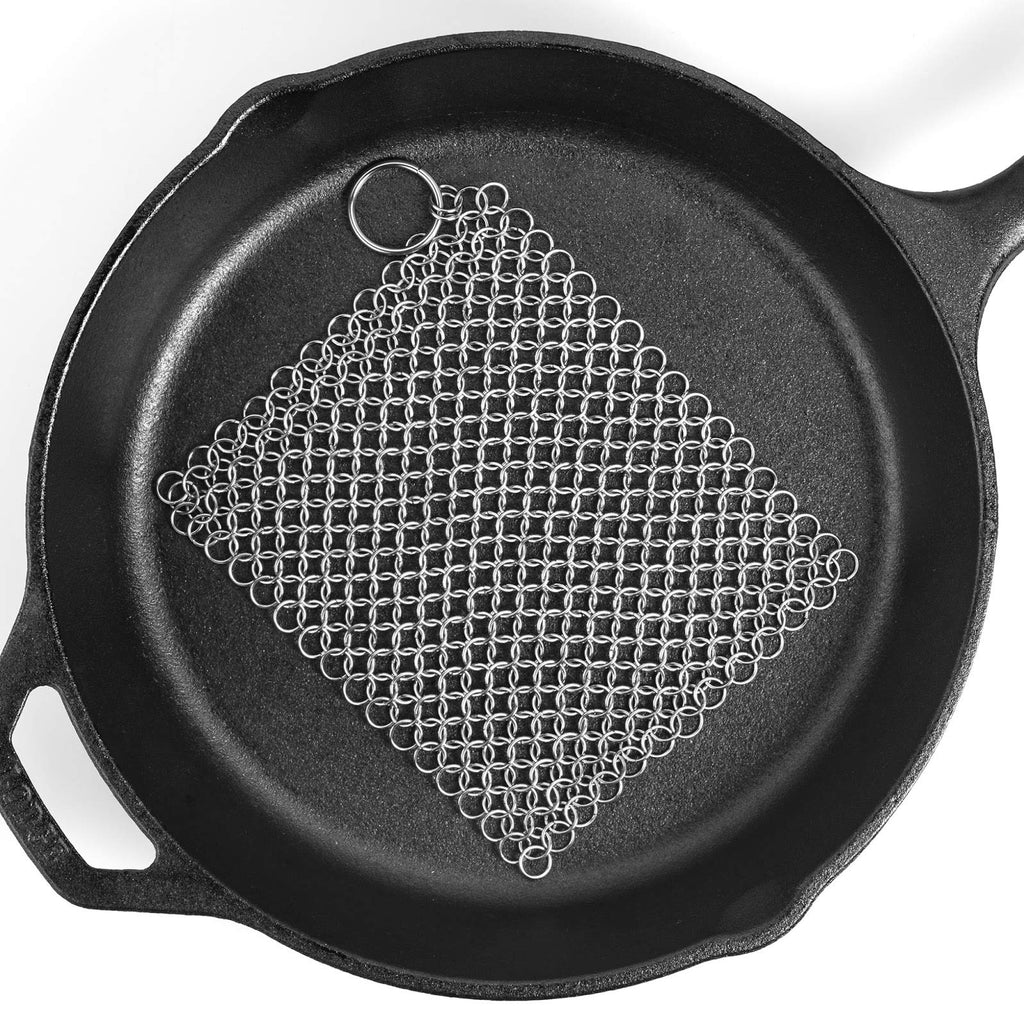 Ationgle 8"x6" Stainless Steel Cast Iron Cleaner 316L Chainmail Scrubber for Cast Iron Pan Pre-Seasoned Pan Dutch Ovens Waffle Iron Pans… 8*6