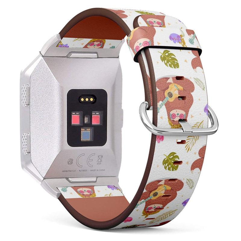 Compatible with Fitbit Ionic Leather Watch Wrist Band Strap Bracelet with Stainless Steel Clasp and Adapters (Cute Cartoon Sloth)