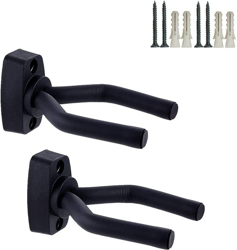 Guitar Wall Mount Hanger 2 Pack Black Guitar Hanger Wall Hook Holder Stand Display with Screws - Easy To Install - Fits All Size Guitars, Bass, Mandolin, Banjo, Ukulele Black 2 Pack